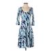 Leota Casual Dress - A-Line Scoop Neck 3/4 sleeves: Blue Dresses - Women's Size X-Small