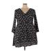 Fashion Casual Dress - A-Line V Neck 3/4 sleeves: Black Floral Dresses - Women's Size 24