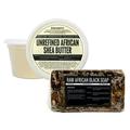 Sheanefit Raw Unrefined Ivory Shea Butter 16oz & Raw African Black Soap 1LB Set