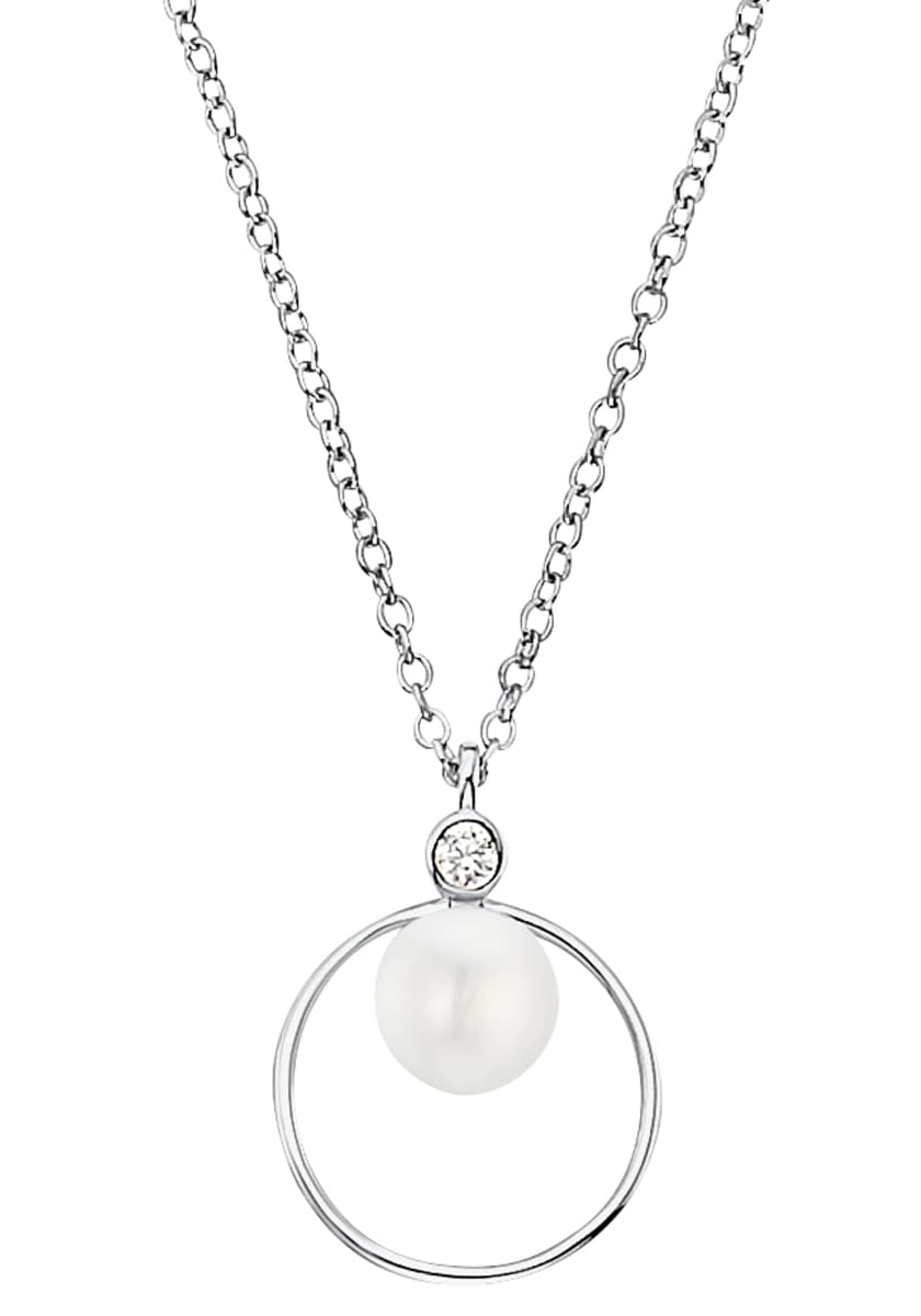 Kette mit Anhänger S.OLIVER "2034412", silber (silberfarben, kristallweiß), Halsketten, Damen, Perlen Silber 925 (Sterlingsilber), L: 45 B: 1,5mm, Perlen, Silber 925 (Sterlingsilber), mit Zirkonia (synth.) - mit Süßwasserzuchtperle, B:1,5mm