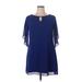 Jessica Howard Casual Dress - A-Line Keyhole Short sleeves: Blue Print Dresses - Women's Size 14 Petite