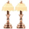 2 Pcs Dollhouse Bedside Lamp Table Lamps Dining Decorate Iron