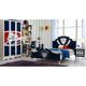 5 Pcs Loft Kids Bedroom Set With Storage Table And Chair Wood Kindergarten Furniture -Blue Theme Bed