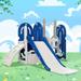 5 in 1 Slide and Swing Set for Kids HDPE Toddler Climber and Slide Set with Basketball Hoop Toy Storage Space Indoor/Outdoor Freestanding Playground Set for Babies Blue