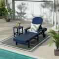 Polytrends Laguna All Weather Poly Pool Outdoor Chaise Lounge - with Side Table (2-Piece) Navy Blue