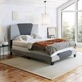 Tuscany Upholstered Platform Bed Frame Mattress Foundation With Headboard And Strong Wood Slat Supports: Linen Grey/Charcoal King