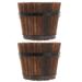 2Pcs Wooden Barrels Bucket with Handle Rustic Flower Planter Pots Boxes Container Water Wishing Pail Patio Garden Backyard Well Decor* 12* 12cm