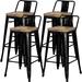 New Pacific Direct Metropolis Metal Low Back Bar Stool 30 Wood Seat Indoor/Outdoor Ready Black Set Of 4