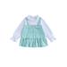 Canrulo Toddler Baby Girls Formal Dress Long Sleeve Houndstooth Print Party Princess Dress Fall Clothes Cyan 2-3 Years