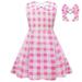 Cute Fall Outfits For Toddler Pink Gingham Dress Movie Kids Party Fancy Plaid Dressess With Plaid Hair Bow 2Pcs Baby Outfit Sets Unisex Pink 2 Years-3 Years