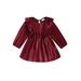 Meihuid Baby Girl Dress Ruffle Long Sleeve Round Neck Toddler Velvet Dress