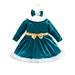 Canrulo Toddler Baby Girls Christmas Dress Off Shoulder Long Sleeve Fur Trim Dress with Headband Party Dress Dark Green 3-4 Years