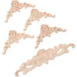 Wood Carved Long Flowers European Solid Corner Onlay House Decorations for Home Cabinet Door Accessories DIY Wooden Applique Ornament Carving