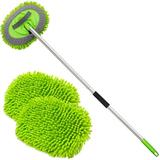 VACUSHOP 62 Microfiber Car Wash Brush with Long Handle Car Washing Mop Kit Mitt Sponge Car Cleaning Supplies Kit Duster RV Washing Car Brush Accessories 2 Chenille Scratch-Free Replacement Head