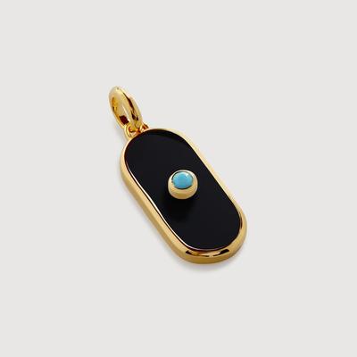 Gold Gemstone Tablet Pendant Charm Black Onyx