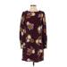 Ann Taylor LOFT Casual Dress - Shift Crew Neck Long sleeves: Burgundy Floral Dresses - Women's Size 2