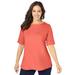 Plus Size Women's Stretch Cotton Cuff Tee by Jessica London in Dusty Coral (Size 34/36) Short-Sleeve T-Shirt