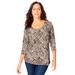 Plus Size Women's Stretch Cotton Scoop Neck Tee by Jessica London in New Khaki Tribal Animal (Size 18/20) 3/4 Sleeve Shirt