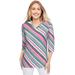 Plus Size Women's Stretch Cotton V-Neck Tee by Jessica London in Bright Bias Thin Stripe (Size 26/28) 3/4 Sleeve T-Shirt