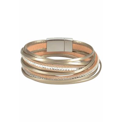 Wickelarmband FIRETTI "im Metallic Look", gold (metallfarben, gelbgoldfarben, kristallweiß, kristallweiß), Armbänder, Damen, Metall-Polyurethan, Metall, Polyurethan, mit Glasstein Image