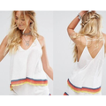 Free People Tops | Free People Women's White Fire Vest Cami Top Size 0/Xs Colorful Crochet Trim | Color: Orange/White | Size: Xs