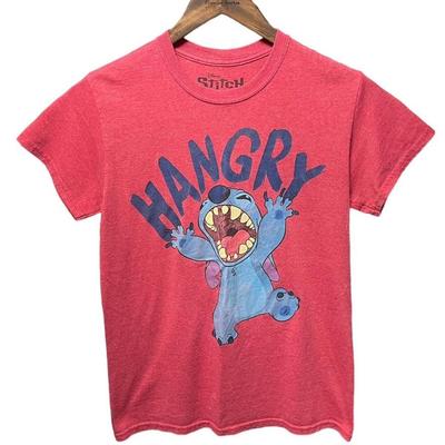 Disney Shirts | Disney Stitch Graphic Hungry Cartoon Movie Show Short Sleeve Crewneck T-Shirt | Color: Blue/Red | Size: S