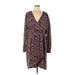 BCBG Casual Dress - Wrap V Neck 3/4 sleeves: Brown Print Dresses - Women's Size X-Large