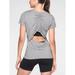 Athleta Tops | Athleta Womens Encore Tee M Cinched Open Back Short Sleeve Grey Knit Athletic | Color: Gray | Size: M
