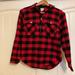 J. Crew Tops | J. Crew Top Womens Xs Red Black Buffalo Check Flannel Shirt Jacket 1/2 Zip E4424 | Color: Black/Red | Size: Xs