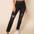 Levi's Jeans | Levi’s 501 S Skinny Premium Denim Jeans Sz 24 Black Denim Distressed Raw Hem | Color: Black | Size: 24