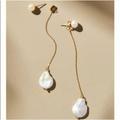 Anthropologie Jewelry | Anthropologie Linear Pearl Earrings | Color: Gold/White | Size: Os