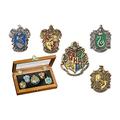 Hogwarts House Pins by The Noble Collection - Set of 5 Metal, Hand-Enamelled House Pin Badges Supplied in a High-Quality Wooden Display Case - Officially Licensed Harry Potter Movie Collectable