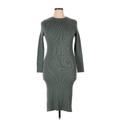 Nine West Casual Dress - Sweater Dress Crew Neck 3/4 sleeves: Gray Solid Dresses - Women's Size X-Large