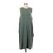 Garnet Hill Casual Dress - Midi Crew Neck Sleeveless: Green Print Dresses - Women's Size X-Small