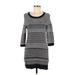 Pink Rose Casual Dress - Sweater Dress Scoop Neck 3/4 sleeves: Gray Color Block Dresses - Women's Size Medium