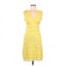 Max Studio Casual Dress - Party Plunge Sleeveless: Yellow Print Dresses - Women's Size Medium