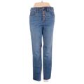 Madewell Jeggings - High Rise Straight Leg Boyfriend: Blue Bottoms - Women's Size 28 - Medium Wash