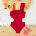 Maillot de bain rouge rétro pour adolescentes ensemble une pièce à volants vêtements de plage pour