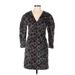 La Vie Rebecca Taylor Casual Dress - Sheath V Neck 3/4 sleeves: Black Floral Dresses - Women's Size Medium