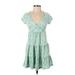 Hollister Casual Dress - A-Line Plunge Short sleeves: Green Floral Dresses - New - Women's Size X-Small