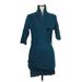 Planet Gold Casual Dress - Mini V-Neck 3/4 sleeves: Teal Dresses - Women's Size Medium