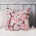 East Urban Home Floral Japanese Zen Flower Sakura Cherry Blossom IV Asian Flowers in Bloom Polyester in Pink/White | 16 H x 16 W x 1 D in | Wayfair