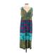 Ruby Rd. Casual Dress - Midi V Neck Sleeveless: Teal Print Dresses - Women's Size Large Petite