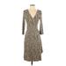 BCBGMAXAZRIA Cocktail Dress V Neck 3/4 sleeves: Brown Leopard Print Dresses - Women's Size Small