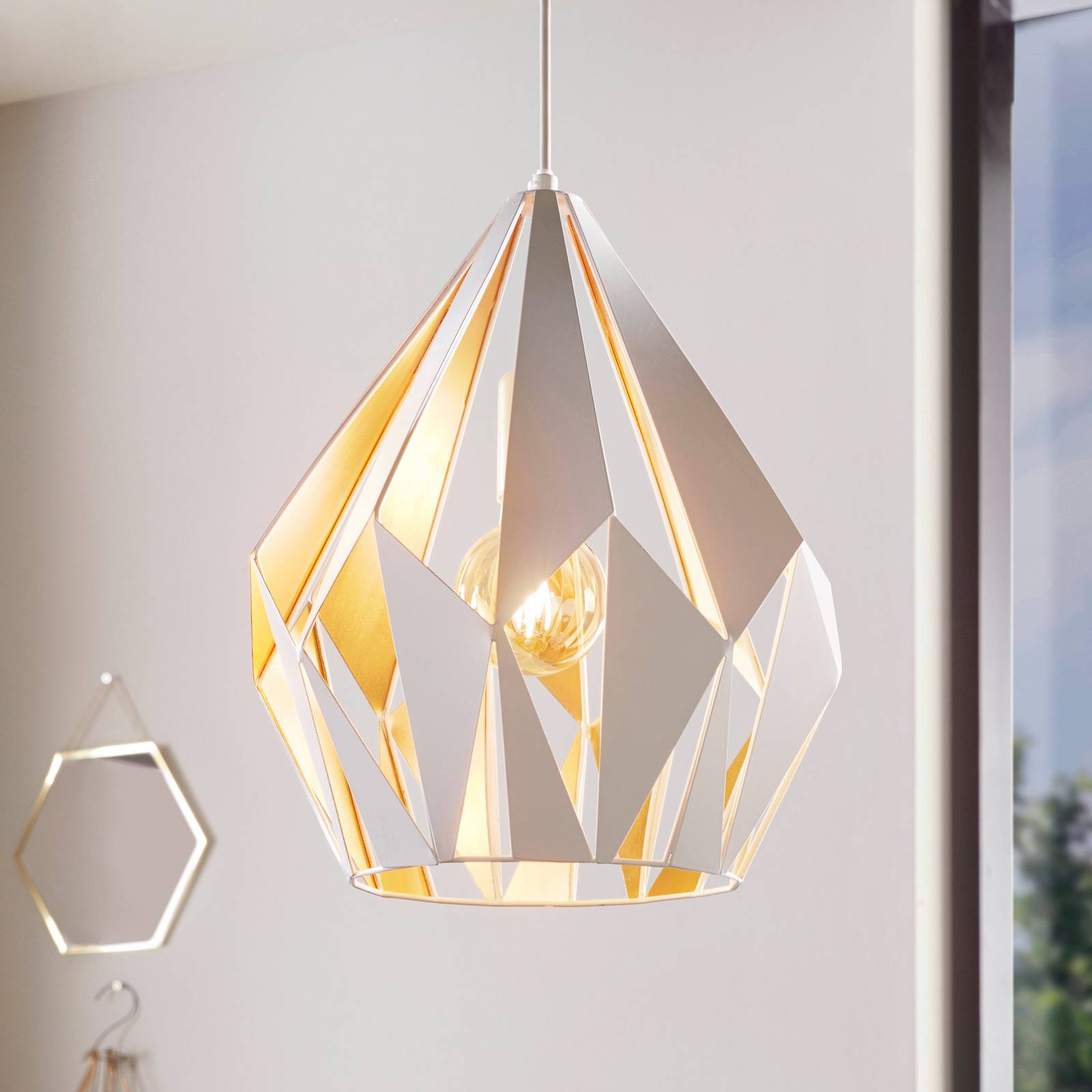 EGLO Hängelampe Carlton, dimmbar, weiß / opal, für Wohn- / Esszimmer, Metall, Vintage, Pendelleuchte