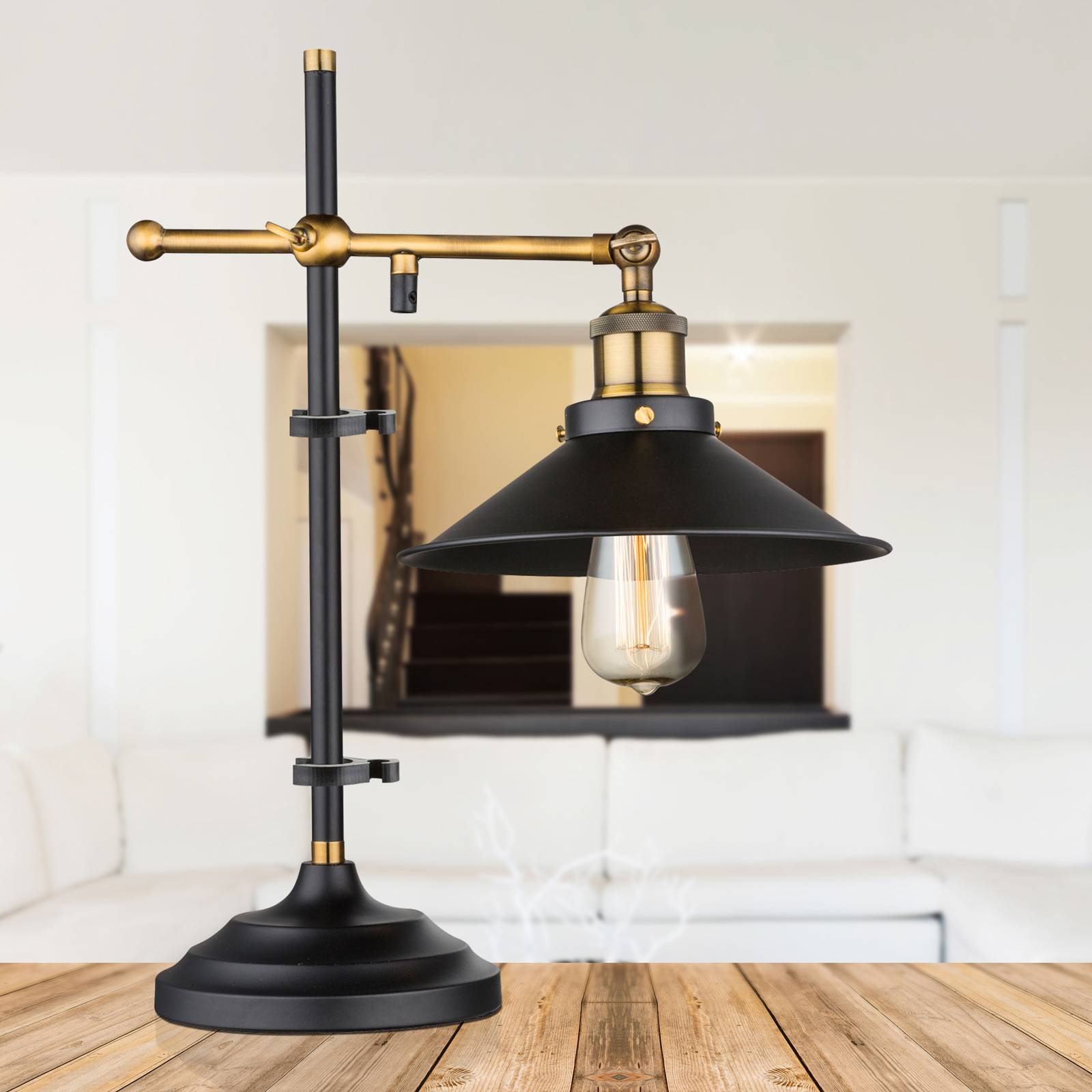 Globo Tischlampe Viktor, schwarz, für Wohn- / Esszimmer, Aluminium, Industrielles Design, Tischlampe