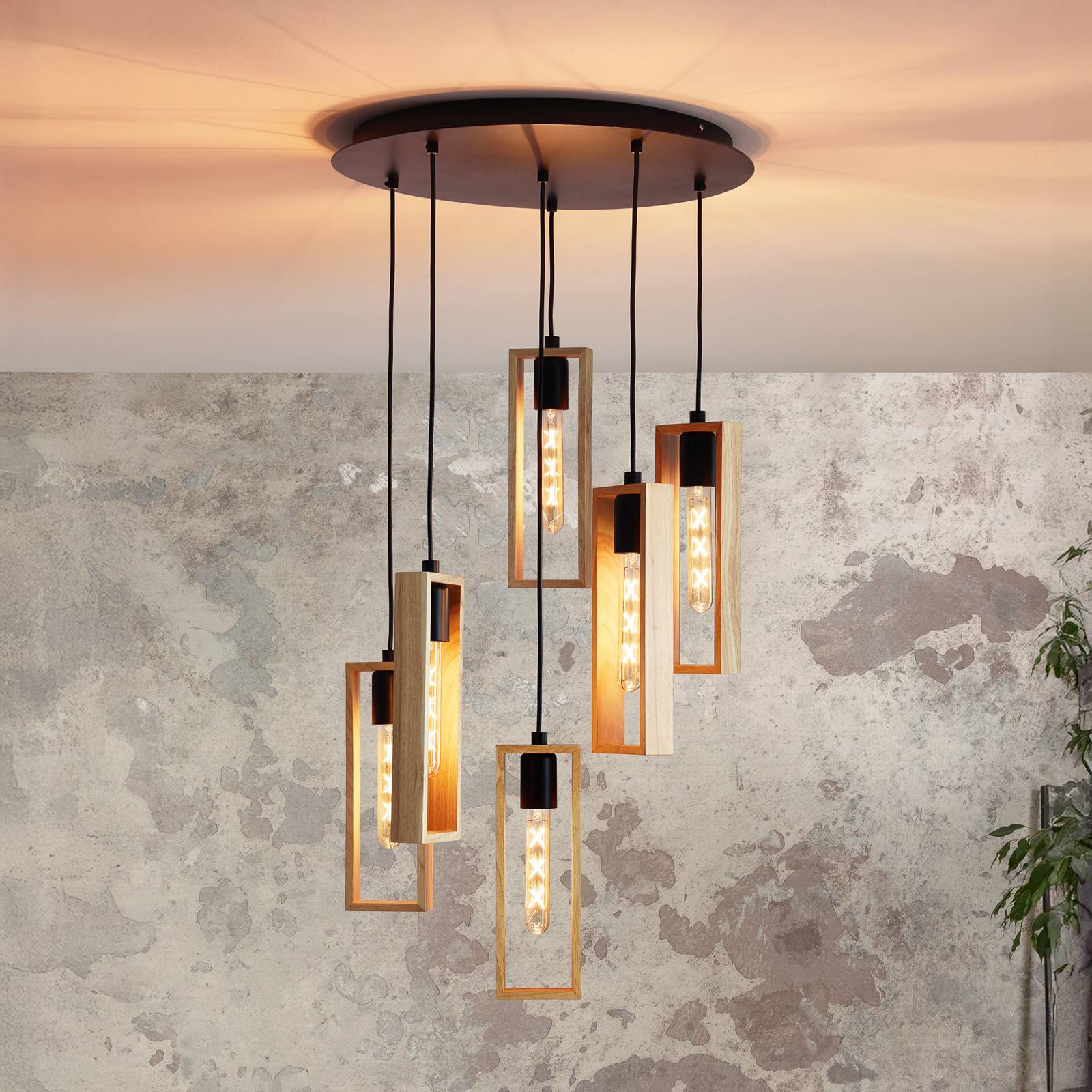 EGLO Hängelampe Littleton, dimmbar, Holz hell, für Wohn- / Esszimmer, Holz, Pendelleuchte