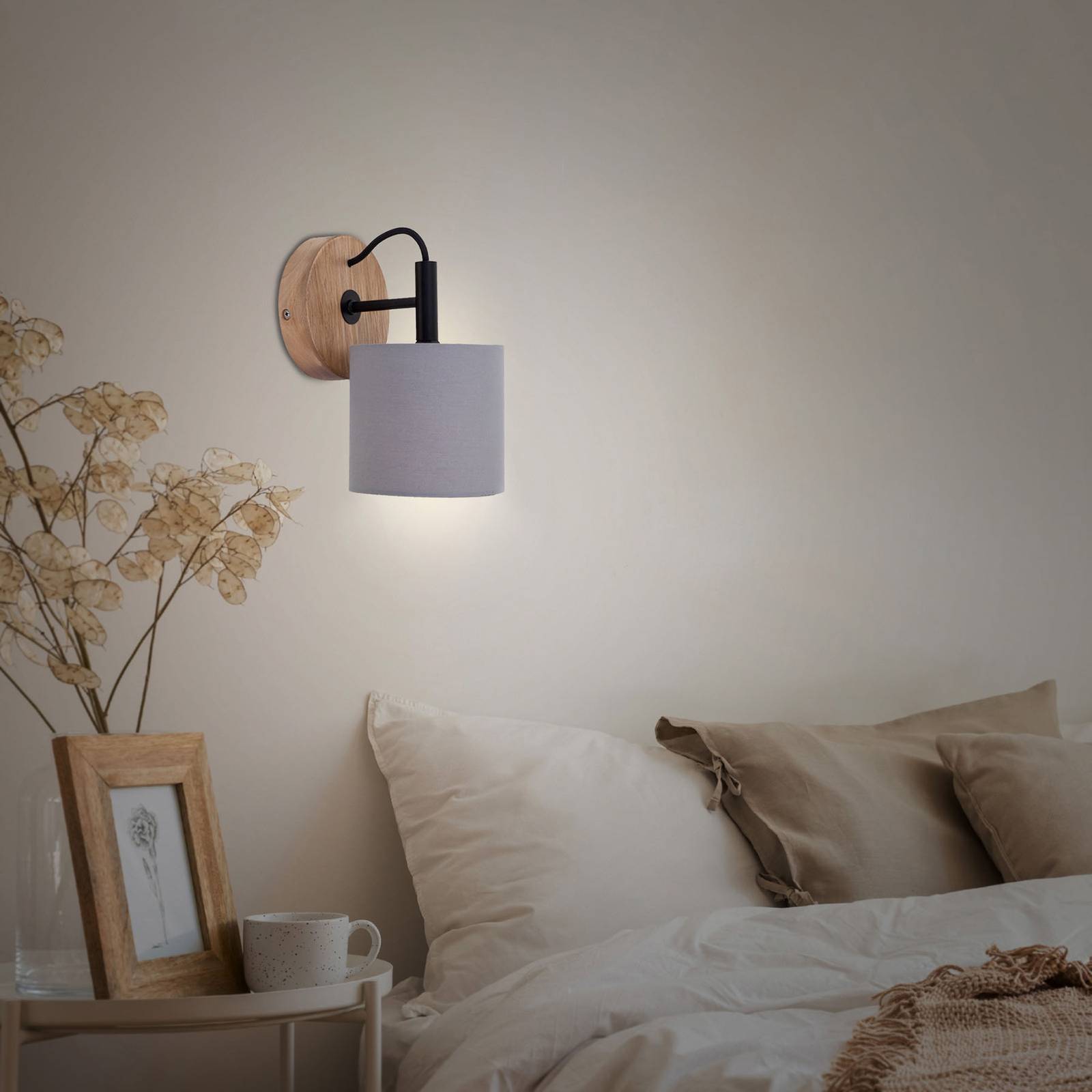 Briloner Wandlampe Rhon, dimmbar, alu / grau / zink, für Wohn- / Esszimmer, Holz, Modern, Wandleuchte, Wandlampe Innen