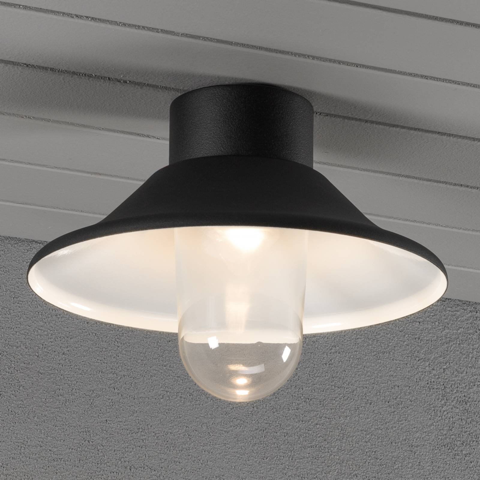 Konstsmide LED-Deckenlampe Vega, Außenbereich, schwarz, Ø 30 cm VEGA, dimmbar, schwarz, Aluminium, Deckenlampe