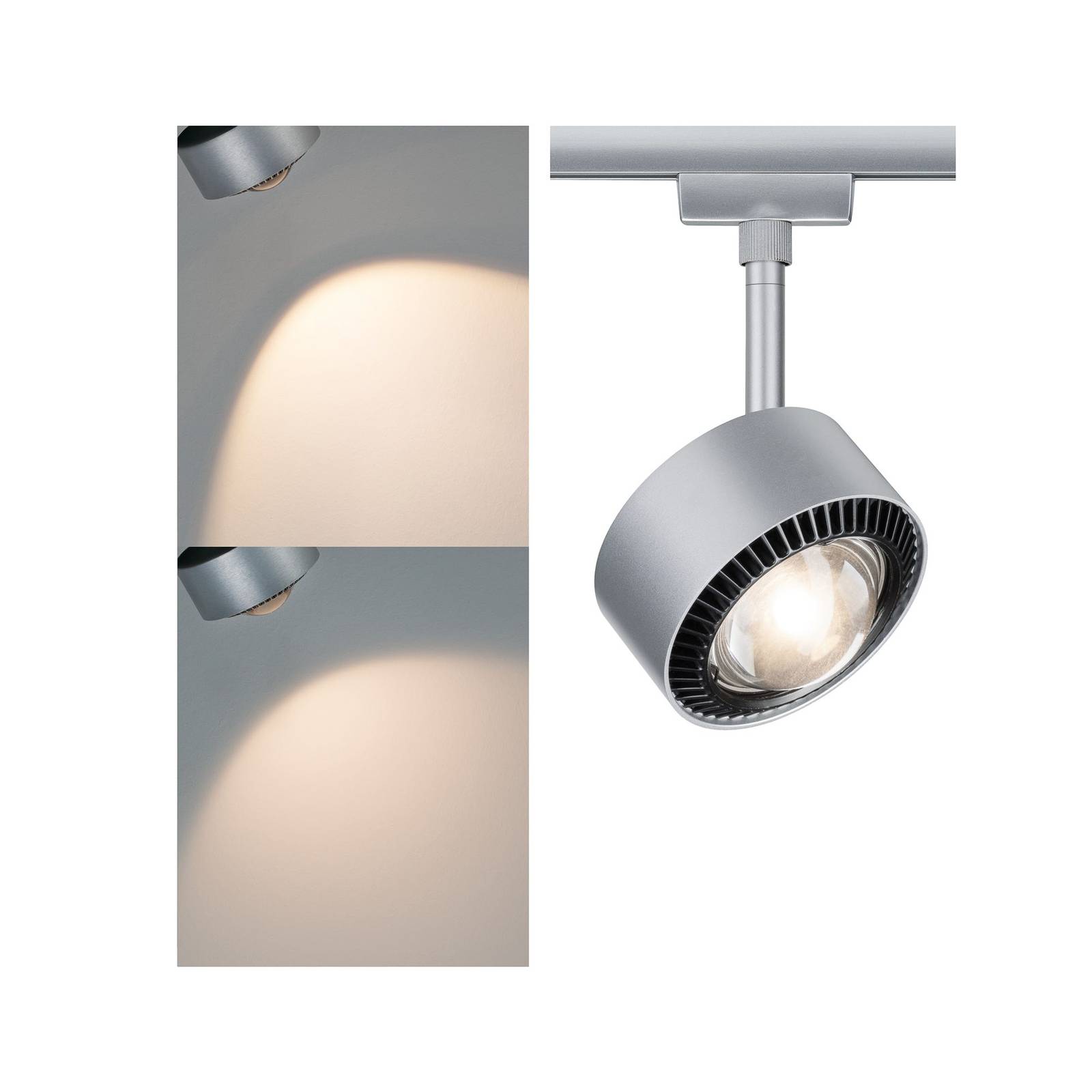 Paulmann LED-Spot Aldan URail 2.700K chrom matt Aldan, dimmbar, alu / grau / zink, für Wohn- / Esszimmer, Metall, Modern